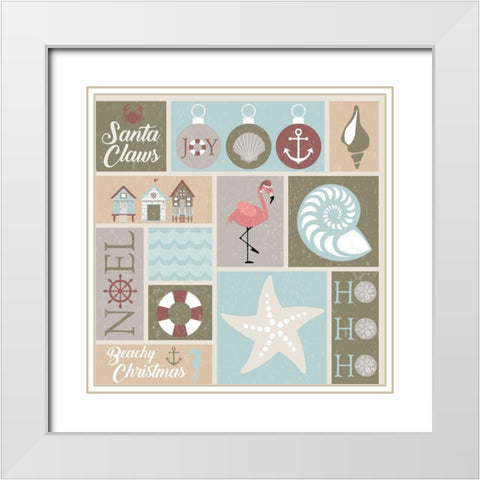 Coastal Christmas Collage White Modern Wood Framed Art Print with Double Matting by ND Art and Design