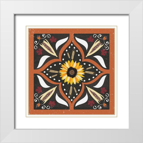 Autumn Harvest Sunflower White Modern Wood Framed Art Print with Double Matting by ND Art and Design