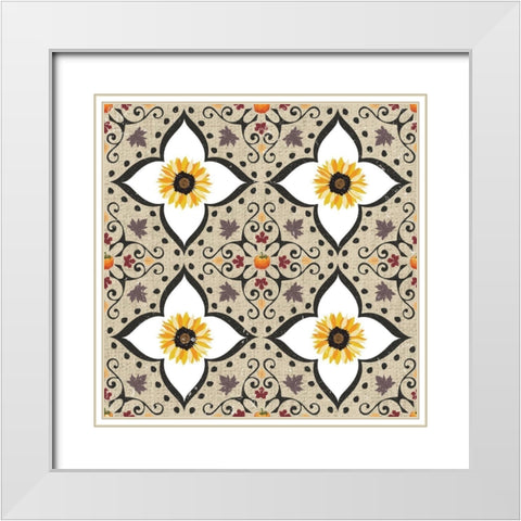 Autumn Harvest Sunflowers White Modern Wood Framed Art Print with Double Matting by ND Art and Design