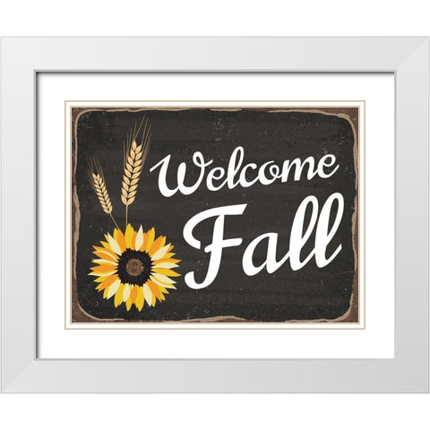 Welcome Fall White Modern Wood Framed Art Print with Double Matting by ND Art and Design