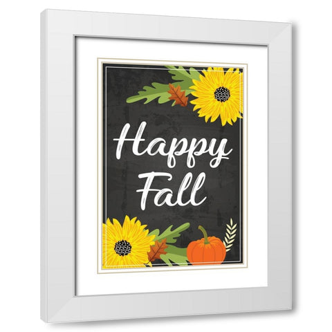 Happy Fall White Modern Wood Framed Art Print with Double Matting by ND Art