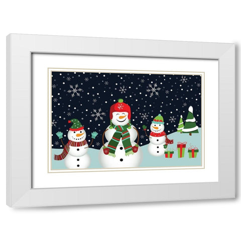 Snowman Family White Modern Wood Framed Art Print with Double Matting by ND Art