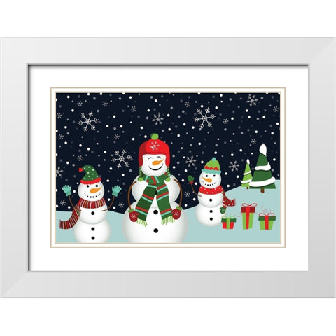Snowman Family White Modern Wood Framed Art Print with Double Matting by ND Art