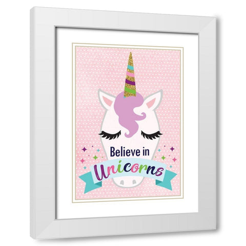 Believe in Unicorns White Modern Wood Framed Art Print with Double Matting by ND Art