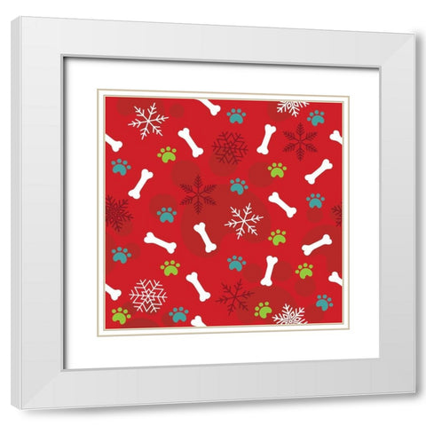 Winter Pet Pattern White Modern Wood Framed Art Print with Double Matting by ND Art