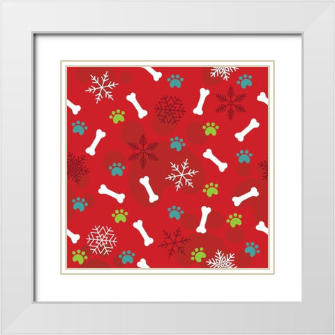 Winter Pet Pattern White Modern Wood Framed Art Print with Double Matting by ND Art