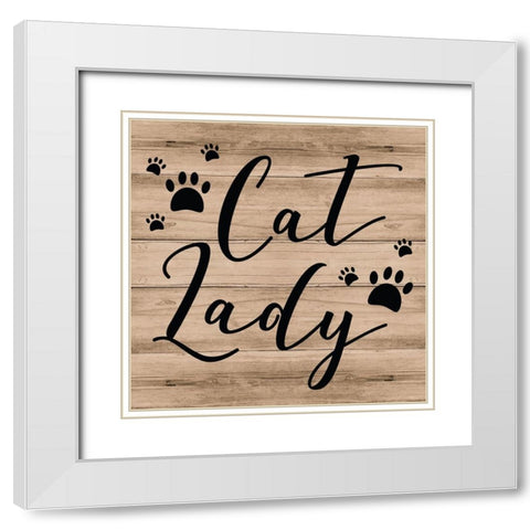 Cat Lady White Modern Wood Framed Art Print with Double Matting by ND Art