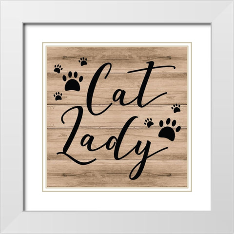 Cat Lady White Modern Wood Framed Art Print with Double Matting by ND Art