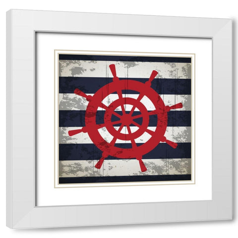 Ship Wheel White Modern Wood Framed Art Print with Double Matting by ND Art