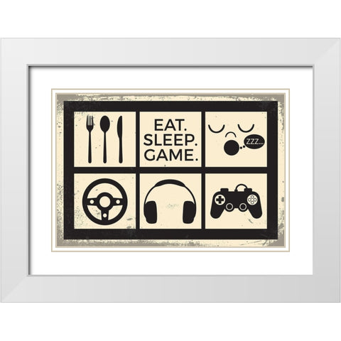 Eat Sleep Game White Modern Wood Framed Art Print with Double Matting by ND Art