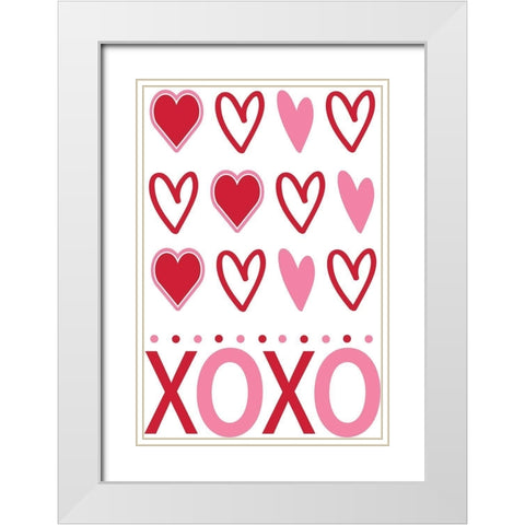 Hearts XoXo White Modern Wood Framed Art Print with Double Matting by ND Art