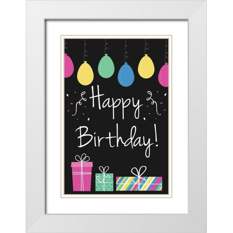 Happy Birthday White Modern Wood Framed Art Print with Double Matting by ND Art