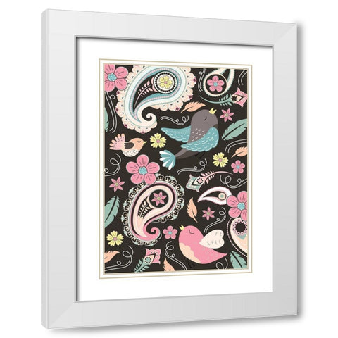 Birds Pattern White Modern Wood Framed Art Print with Double Matting by ND Art
