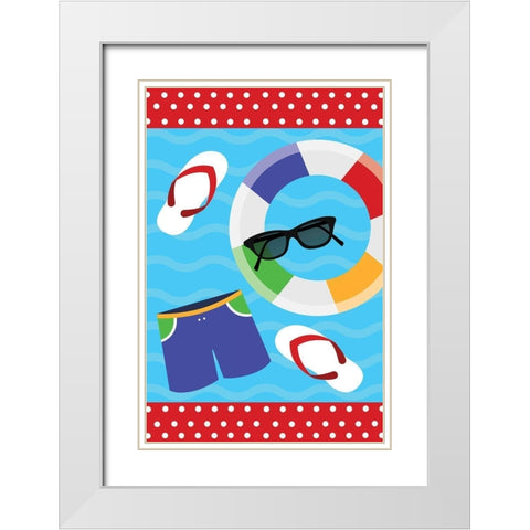 Pool Party Pattern White Modern Wood Framed Art Print with Double Matting by ND Art