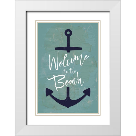 Welcome to the Beach White Modern Wood Framed Art Print with Double Matting by ND Art