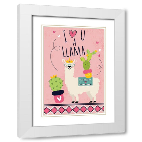 I Love You a Llama White Modern Wood Framed Art Print with Double Matting by ND Art