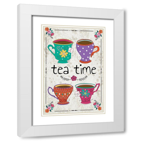 Tea Time White Modern Wood Framed Art Print with Double Matting by ND Art