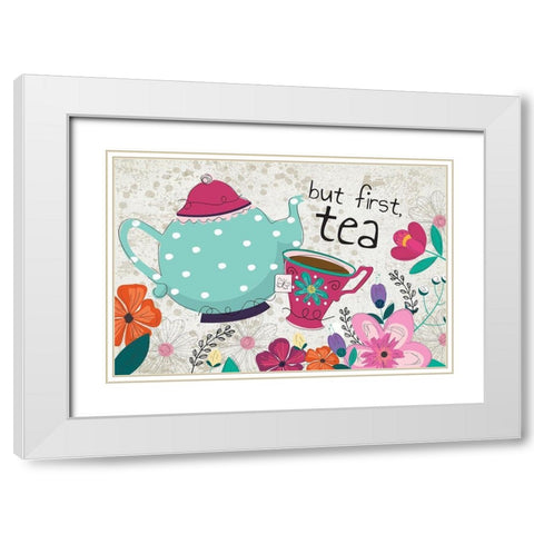 But First Tea White Modern Wood Framed Art Print with Double Matting by ND Art