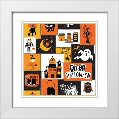 Halloween Pattern I White Modern Wood Framed Art Print with Double Matting by ND Art