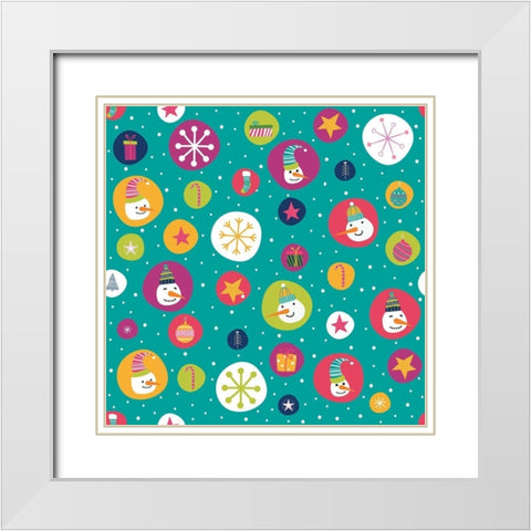 Holiday Joy Pattern II White Modern Wood Framed Art Print with Double Matting by ND Art