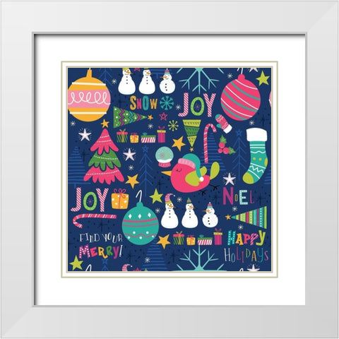 Holiday Joy Pattern IV White Modern Wood Framed Art Print with Double Matting by ND Art