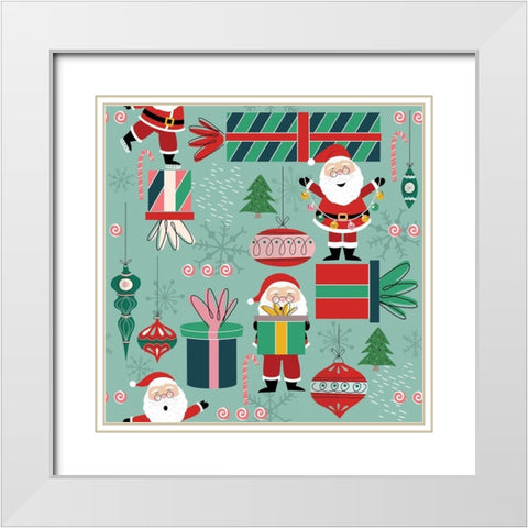 Happy Jolly Merry Pattern I White Modern Wood Framed Art Print with Double Matting by ND Art