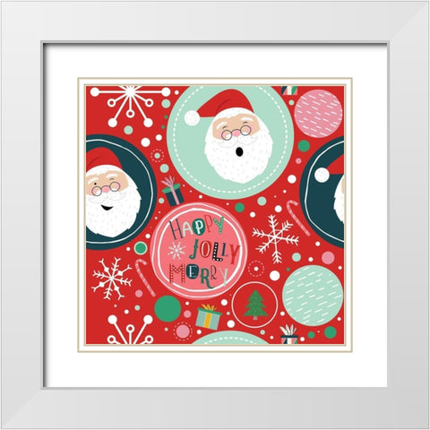 Happy Jolly Merry Pattern II White Modern Wood Framed Art Print with Double Matting by ND Art
