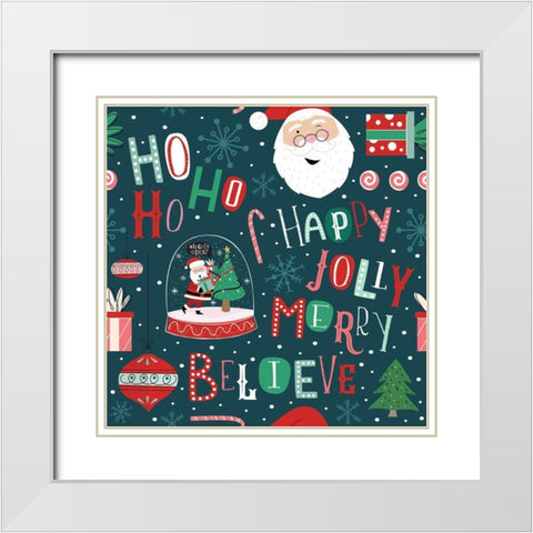 Happy Jolly Merry Pattern III White Modern Wood Framed Art Print with Double Matting by ND Art