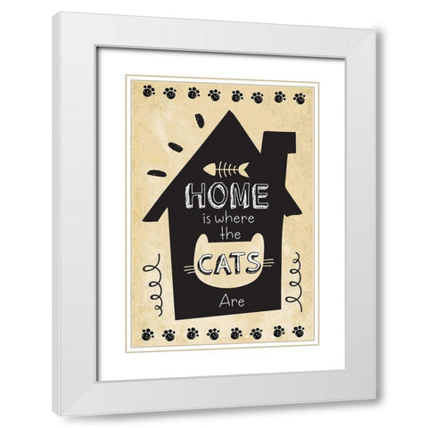 Home is Where the Cats Are White Modern Wood Framed Art Print with Double Matting by ND Art