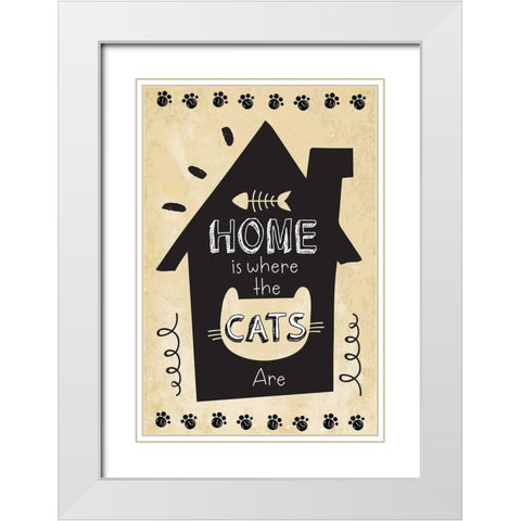 Home is Where the Cats Are White Modern Wood Framed Art Print with Double Matting by ND Art