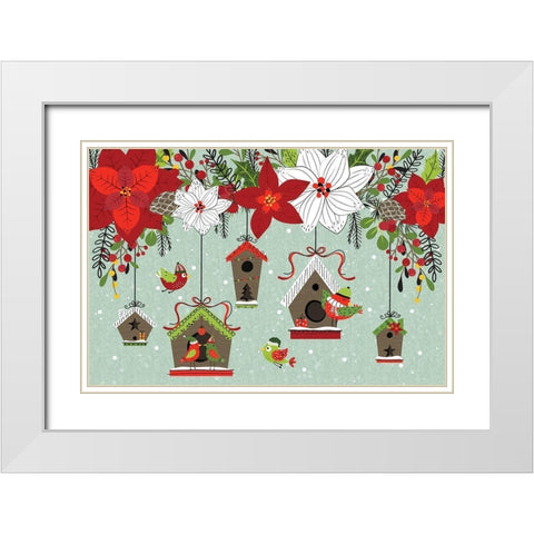 Festive Feathers II White Modern Wood Framed Art Print with Double Matting by ND Art