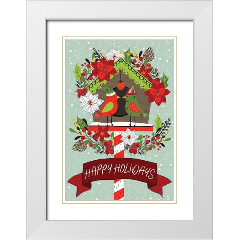 Festive Feathers III White Modern Wood Framed Art Print with Double Matting by ND Art