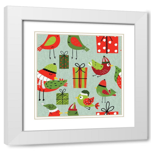 Festive Feathers Pattern I White Modern Wood Framed Art Print with Double Matting by ND Art