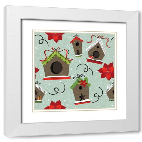 Festive Feathers Pattern II White Modern Wood Framed Art Print with Double Matting by ND Art