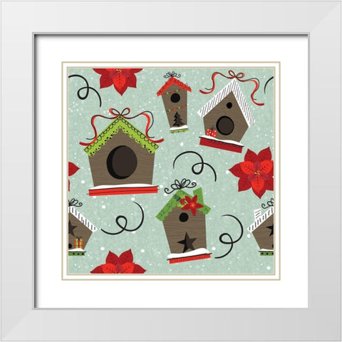 Festive Feathers Pattern II White Modern Wood Framed Art Print with Double Matting by ND Art