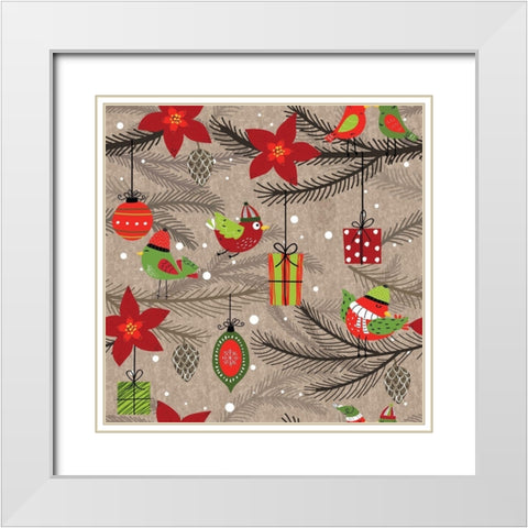 Festive Feathers Pattern III White Modern Wood Framed Art Print with Double Matting by ND Art