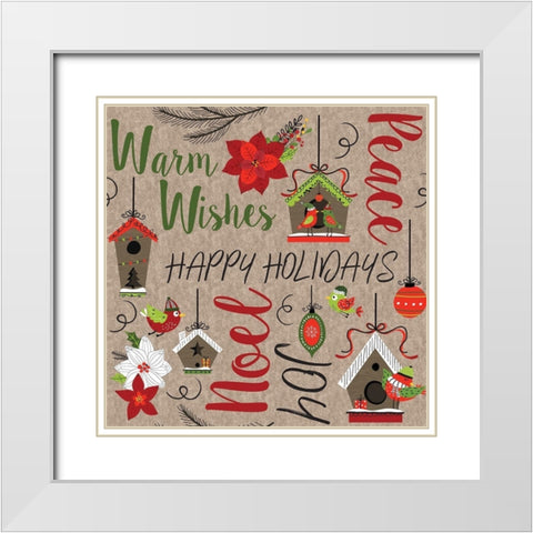 Festive Feathers Pattern IV White Modern Wood Framed Art Print with Double Matting by ND Art