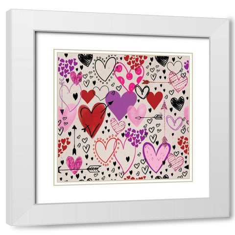 Love Love Love Pattern II White Modern Wood Framed Art Print with Double Matting by ND Art