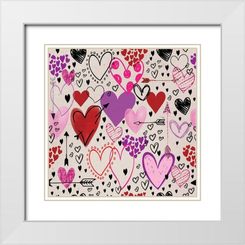 Love Love Love Pattern II White Modern Wood Framed Art Print with Double Matting by ND Art