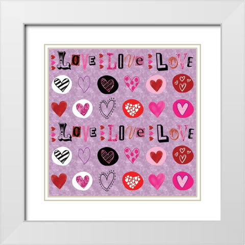 Love Love Love Pattern III White Modern Wood Framed Art Print with Double Matting by ND Art