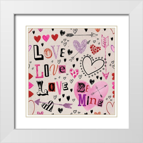 Love Love Love Pattern IV White Modern Wood Framed Art Print with Double Matting by ND Art