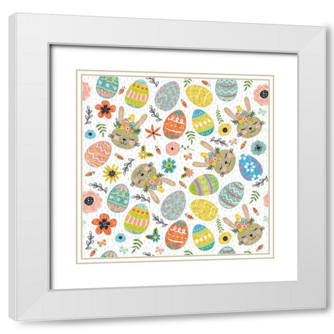 Easter Wishes Pattern I White Modern Wood Framed Art Print with Double Matting by ND Art
