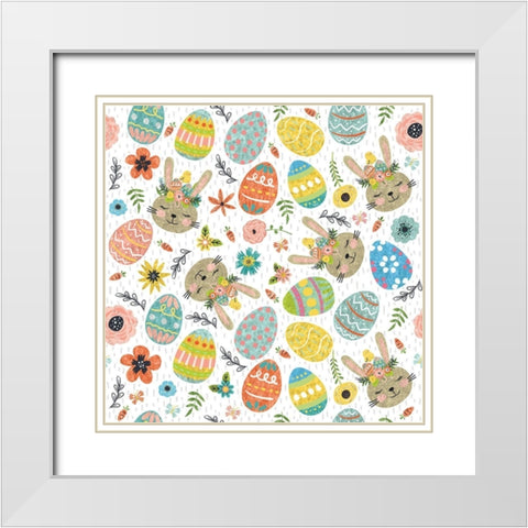 Easter Wishes Pattern I White Modern Wood Framed Art Print with Double Matting by ND Art