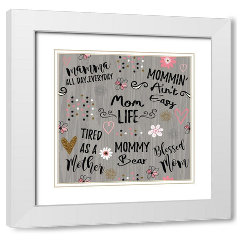 Best Mom Ever Pattern I White Modern Wood Framed Art Print with Double Matting by ND Art