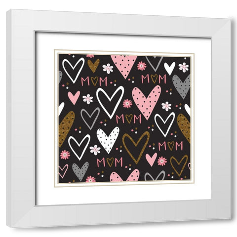 Best Mom Ever Pattern II White Modern Wood Framed Art Print with Double Matting by ND Art