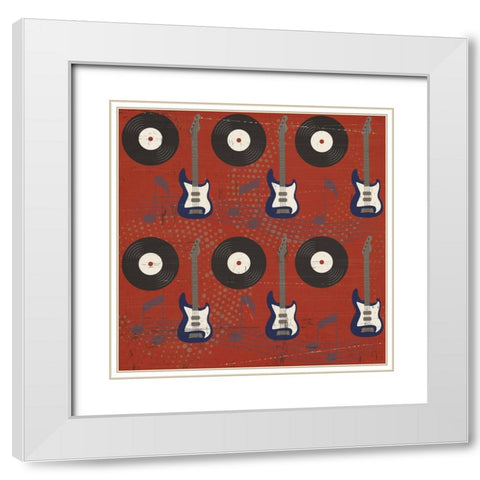 Rock and Roll Americana Pattern I White Modern Wood Framed Art Print with Double Matting by ND Art