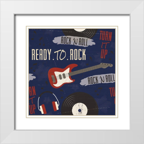 Rock and Roll Americana Pattern II White Modern Wood Framed Art Print with Double Matting by ND Art