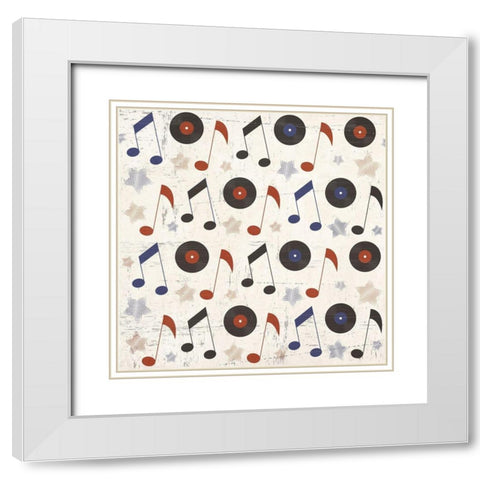 Rock and Roll Americana Pattern III White Modern Wood Framed Art Print with Double Matting by ND Art