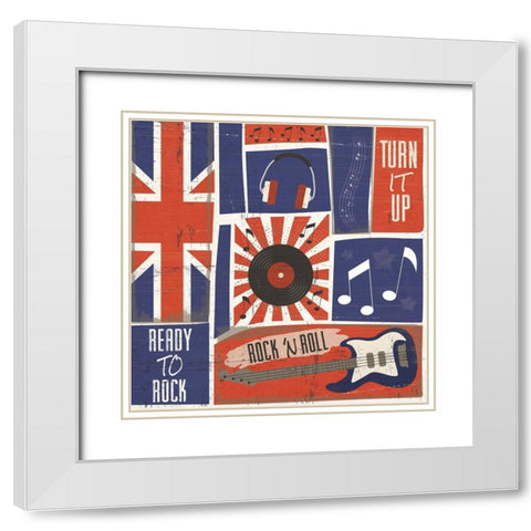 Rock and Roll Americana Pattern IV White Modern Wood Framed Art Print with Double Matting by ND Art