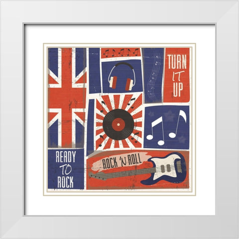 Rock and Roll Americana Pattern IV White Modern Wood Framed Art Print with Double Matting by ND Art